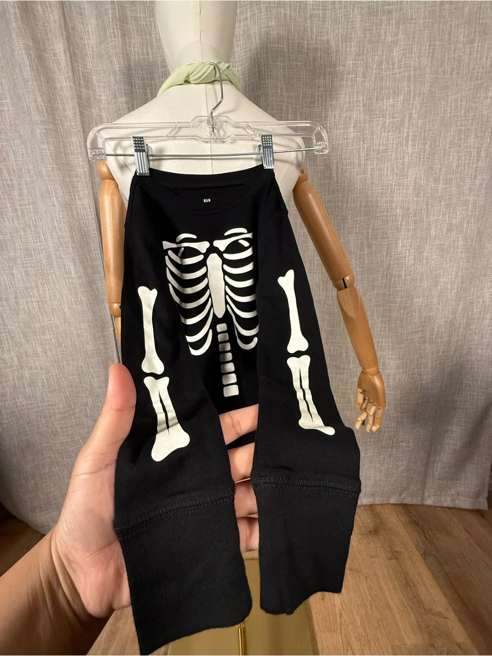 Kids GAP Black Long Sleeve Tee with White Skeleton Graphic